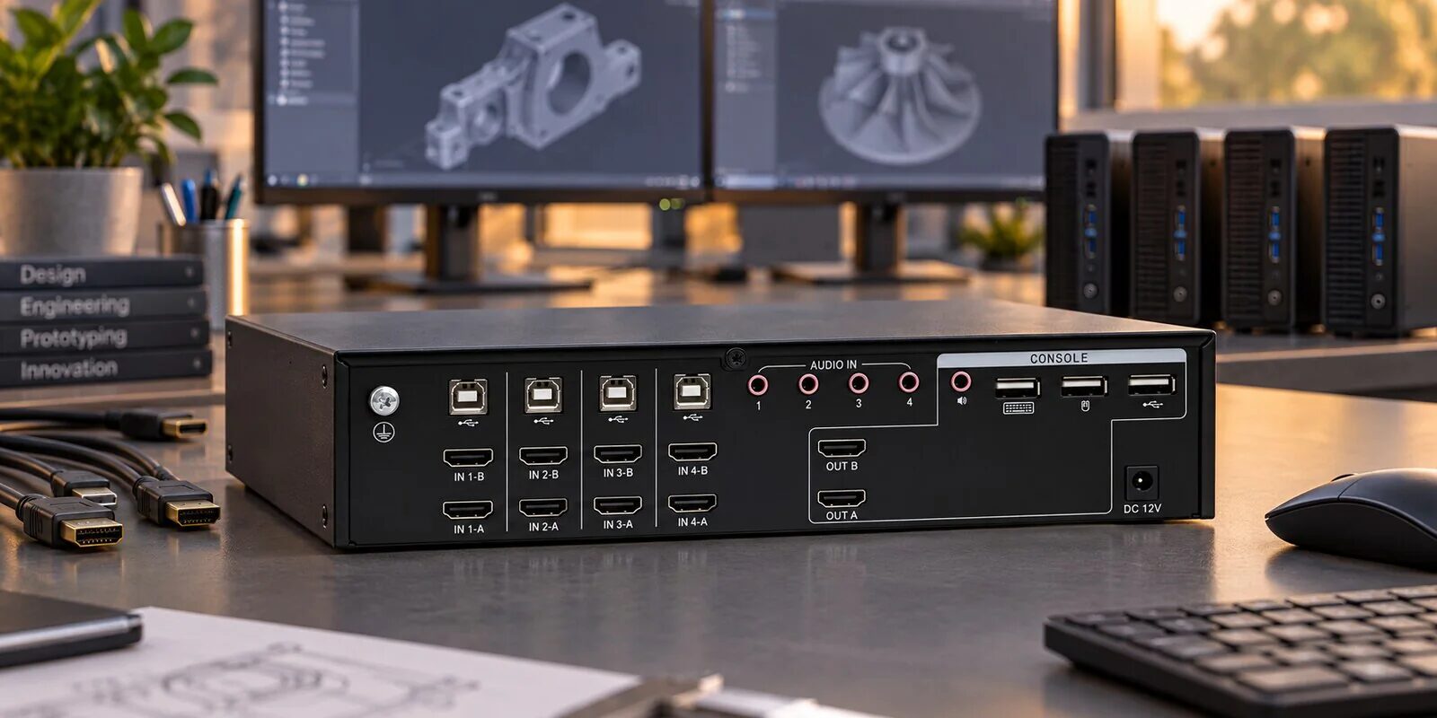 Evetron SH 42U2ASK переключает четыре двухмониторных HDMI-системы