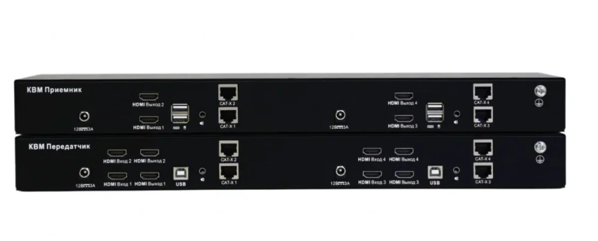 Четырёхмониторный HDMI KVM-удлинитель с резервным питанием Evetron LHC 4UA-RED — основной вид устройства