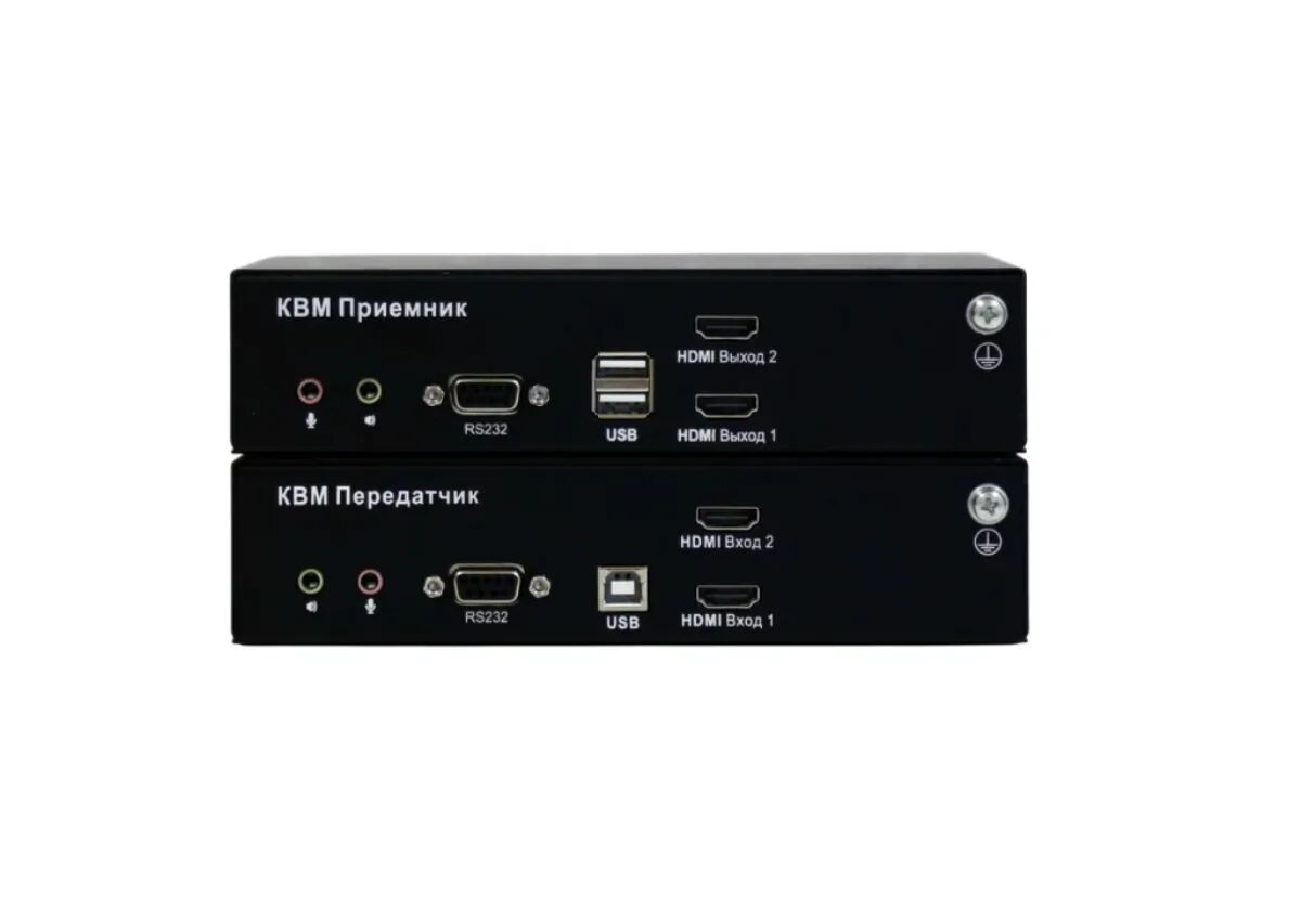 Двухмониторный HDMI KVM-удлинитель с резервным питанием Evetron LHFC 2U2AR-RED-SK — основной вид устройства