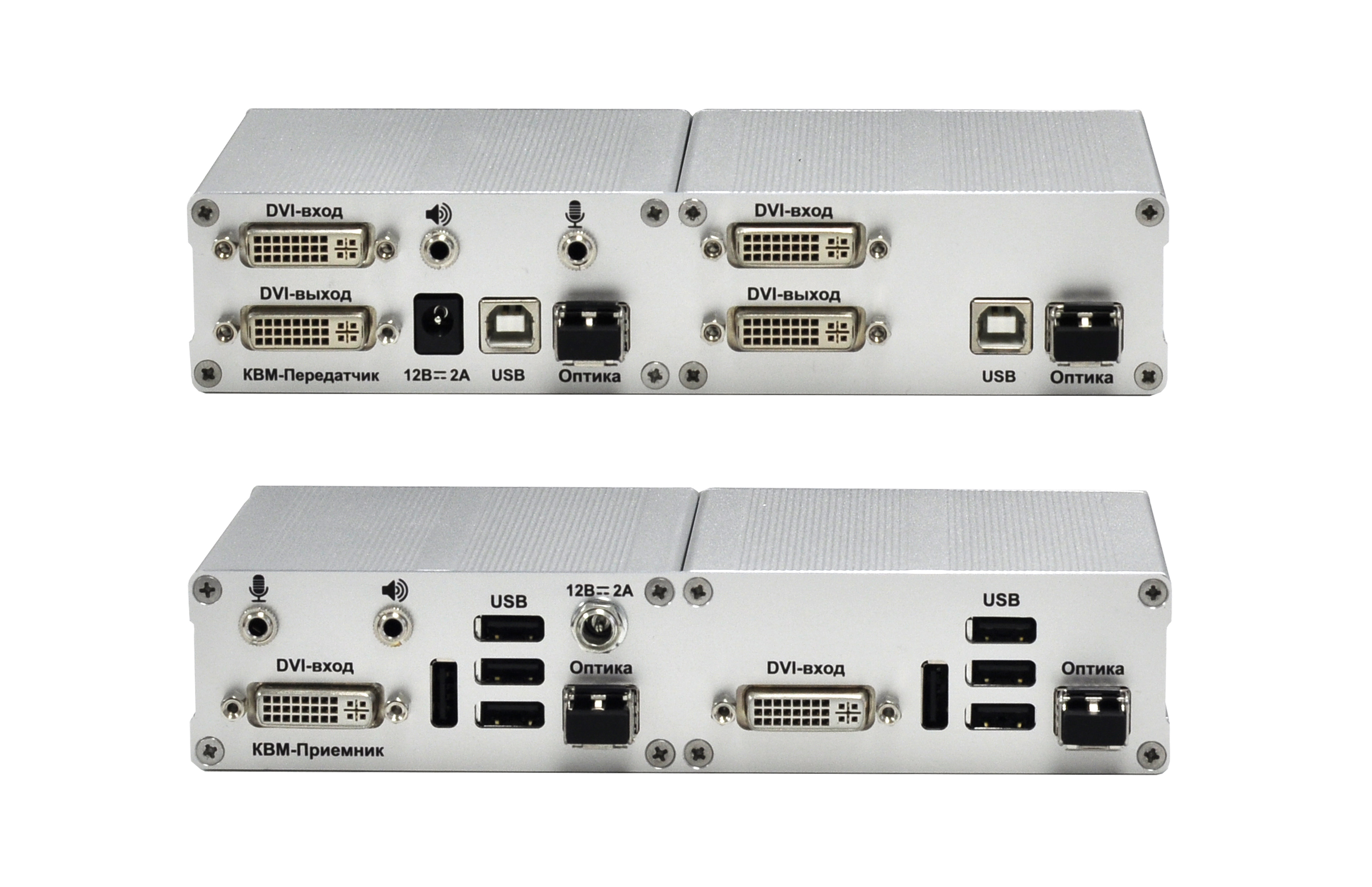 Двухмониторный волоконно-оптический DVI KVM-удлинитель Evetron LDF 2U2 — основной вид устройства